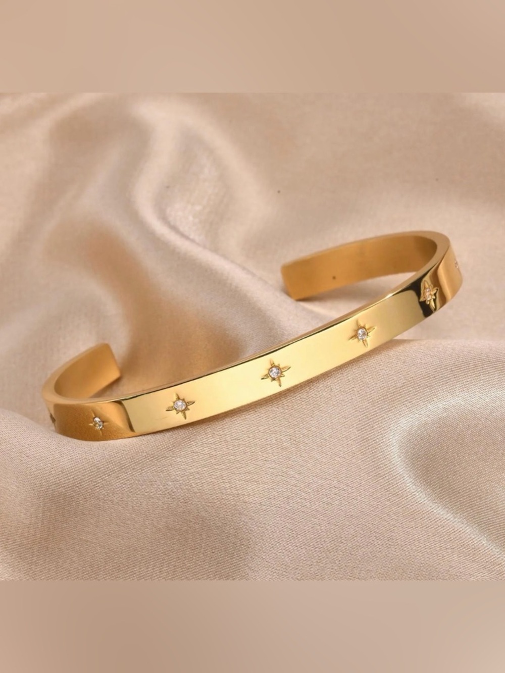 Gold Star Accent Cuff Bracelet Stainless Steel